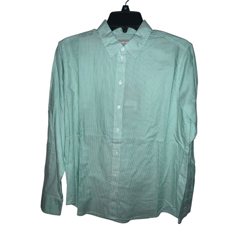 Everlane Womens Cotton Oversized Shirt 4 Mint Green White Pinstripe Button Down